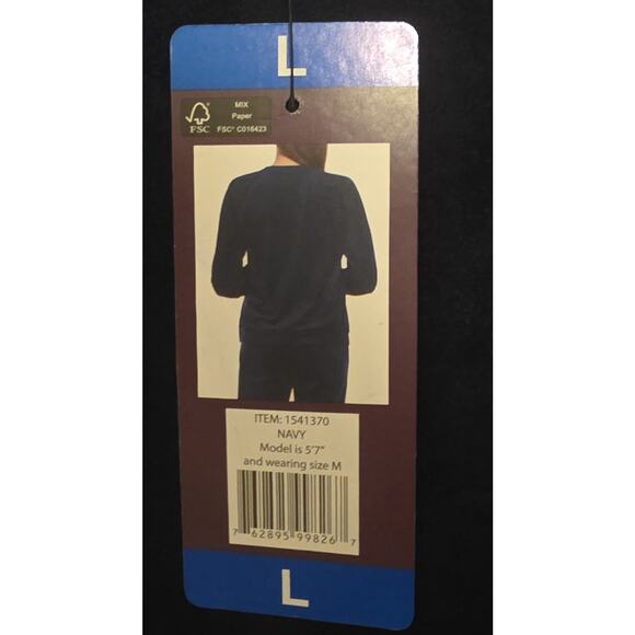 Gloria Vanderbilt top Shirt Lg Navy Blue Velour long sleeve cozy comfort NWT - Picture 4 of 9